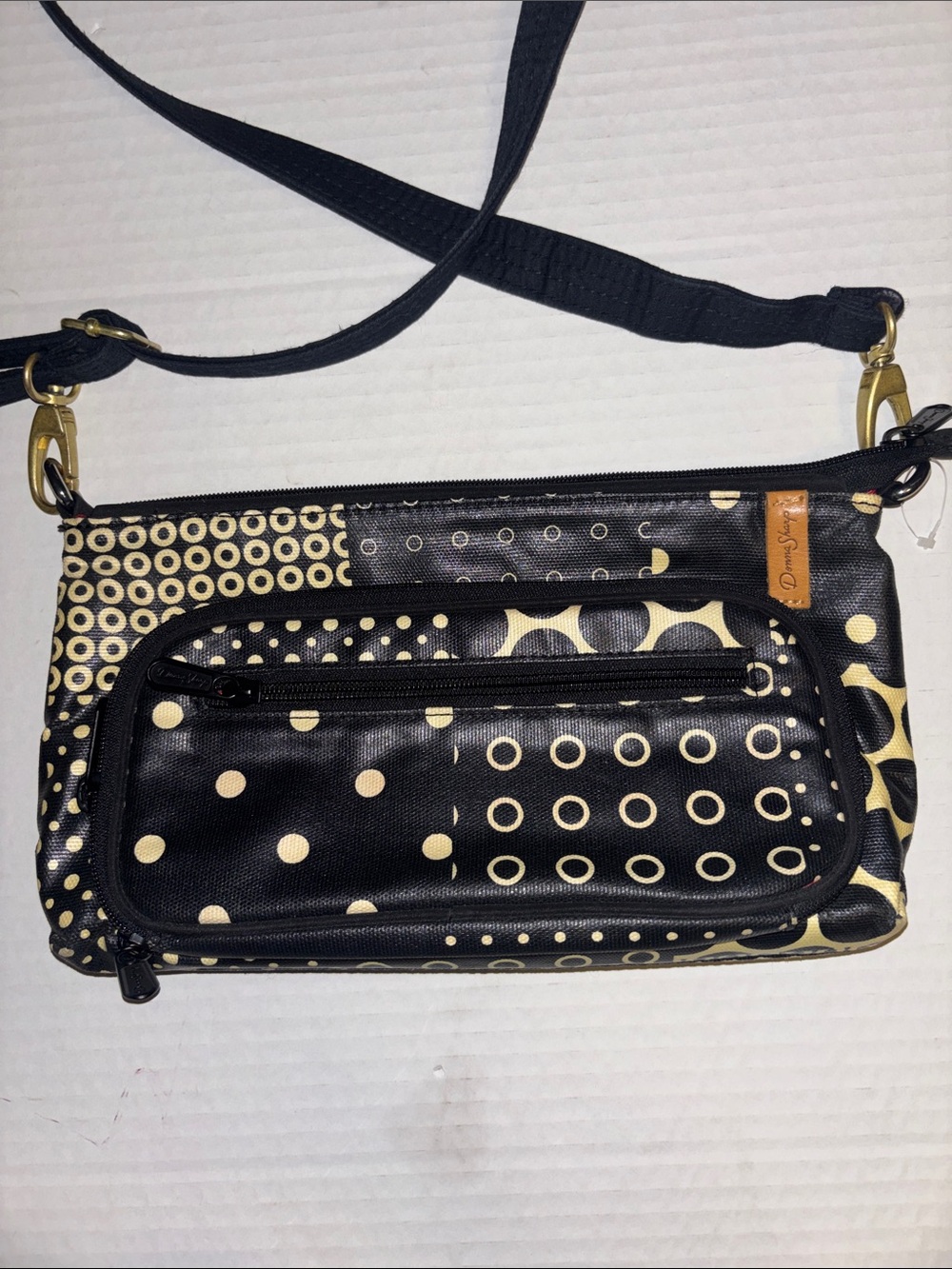 DONNA SHARP STAFFORD ALL IN ONE CROSSBODY CLUTCH POLKA DOT DESIGN
VEGAN LEATHER